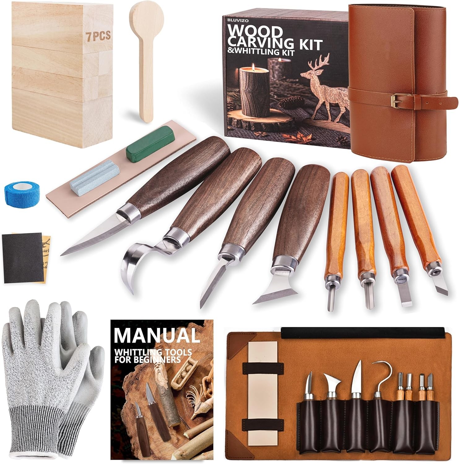 Wood Carving Kit Whittling Kit: Deluxe Tools Set with Leather...