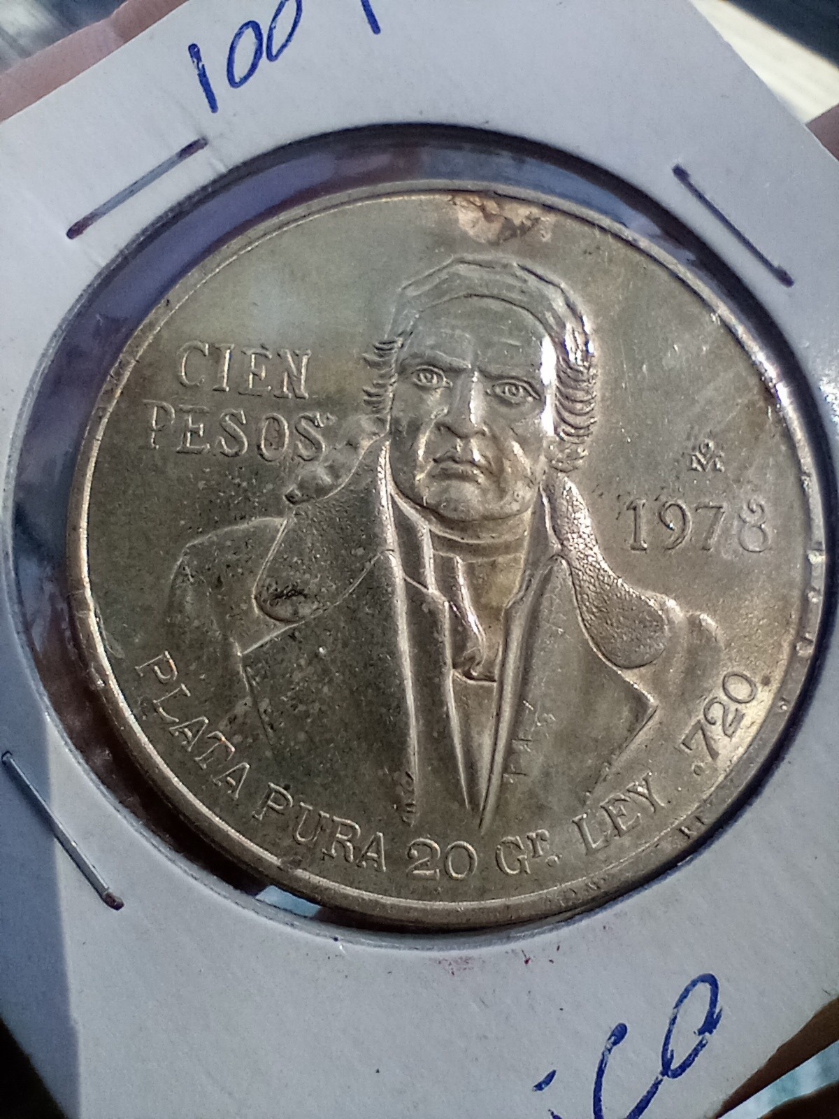1978 Mo Mexico Silver 100 Pesos Coin KM#483 . In Old Flip