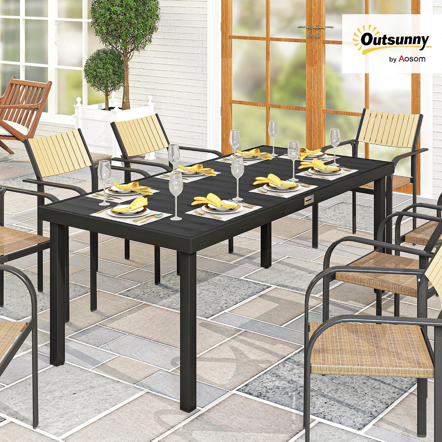 75" x 35" Outdoor Dining Table for 8 People, Rectangular Aluminum Frame Garden