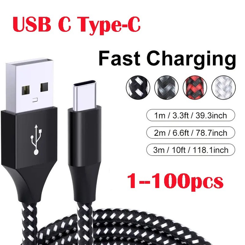Braided USB C Type-C Fast Charging Data SYNC Charger Cable Cord 3/6/10FT Lot New