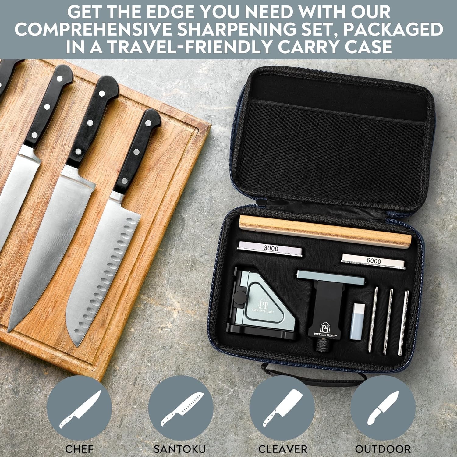 ADJUSTABLE ROLLING KNIFE SHARPENER KIT: Adjustable Height, 30 Angle Options, ...