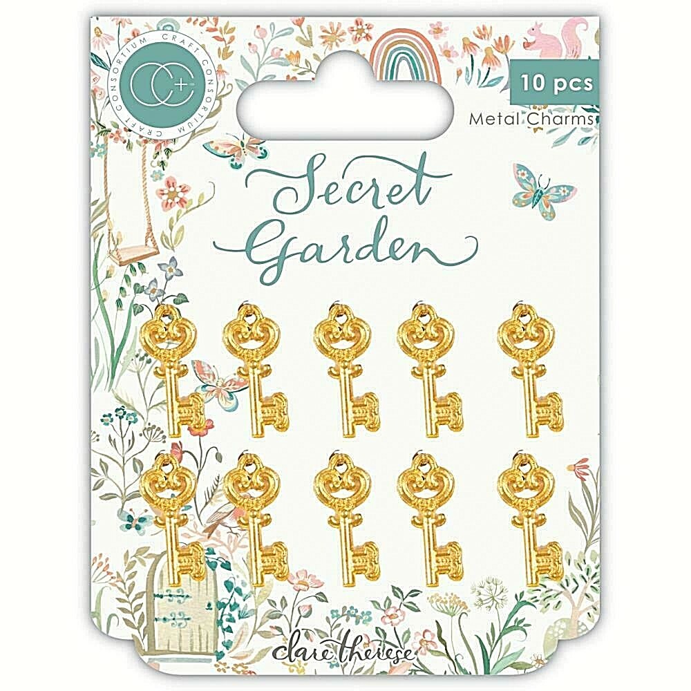 Craft Consortium Secret Garden Metal Charms 10/Pkg Gold Key