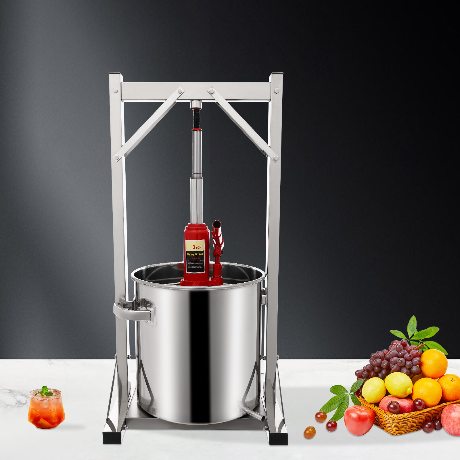 Fruit Wine Press, Stainless Steel Hydraulic Jack Press Extractor Silver