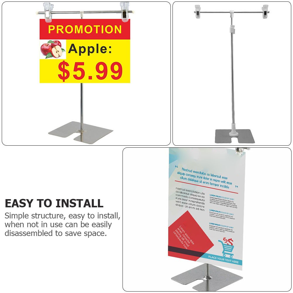 Height Adjustable Stainless Steel Advertising Stand with Pc Clip Silver