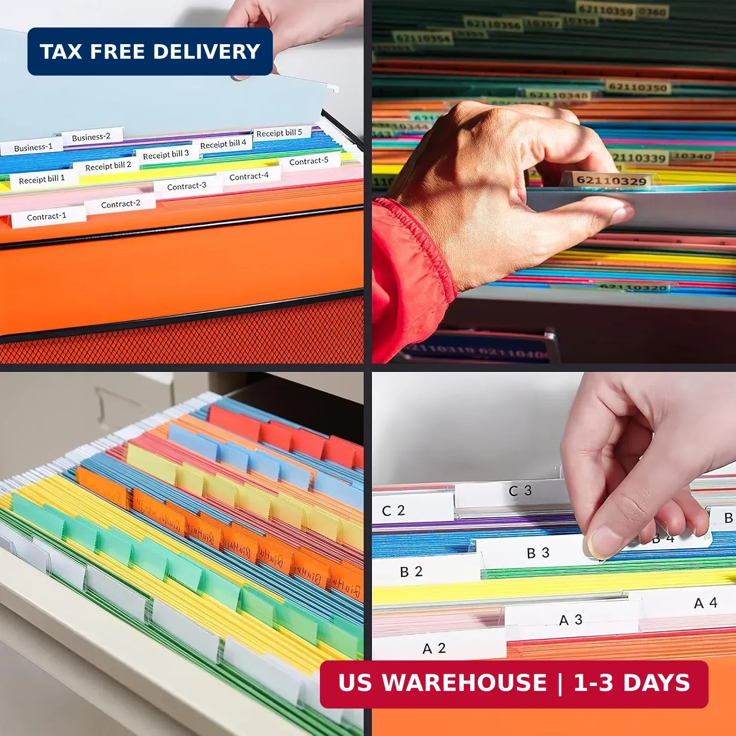 200 Pcs Hanging File Folder Tabs and 200 Pcs 2 Inch File Folder Labels | Plastic