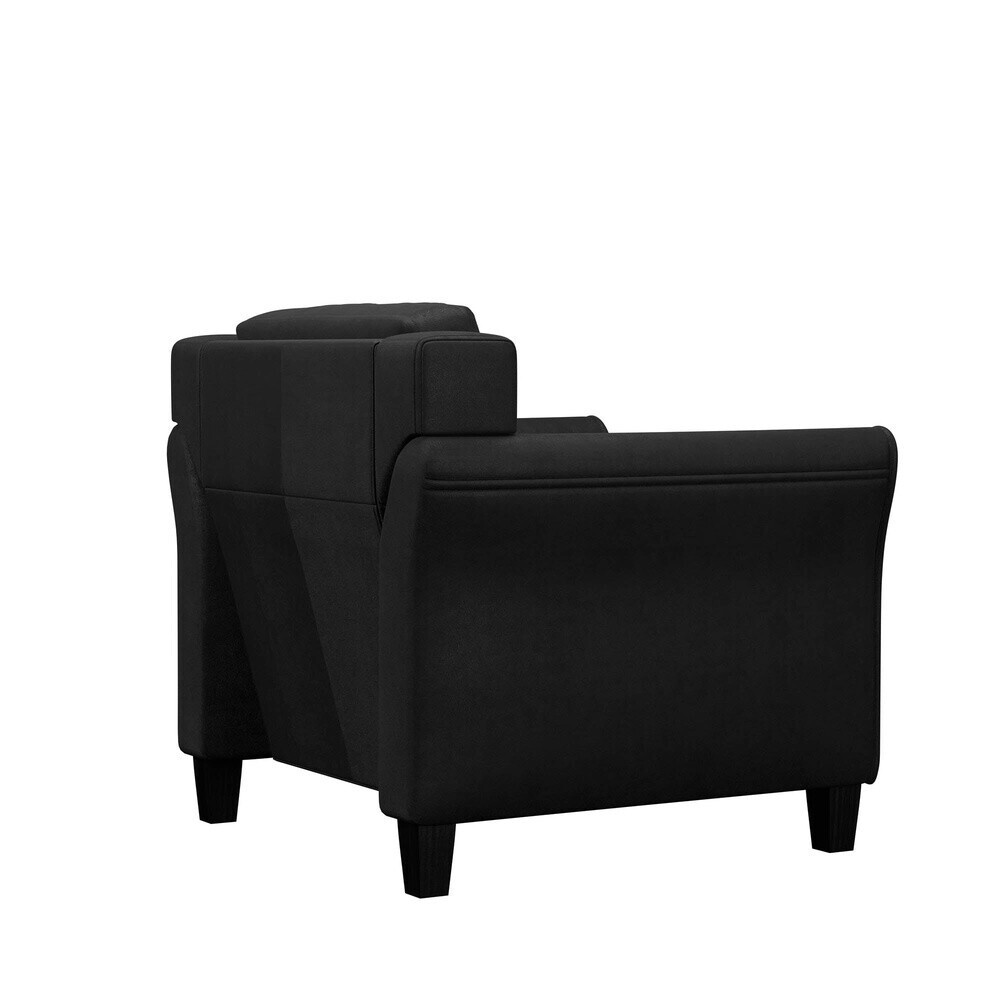 Modern Tufted Back Club Chair Foam Cushioned Eucalyptus Frame Black Fabric New