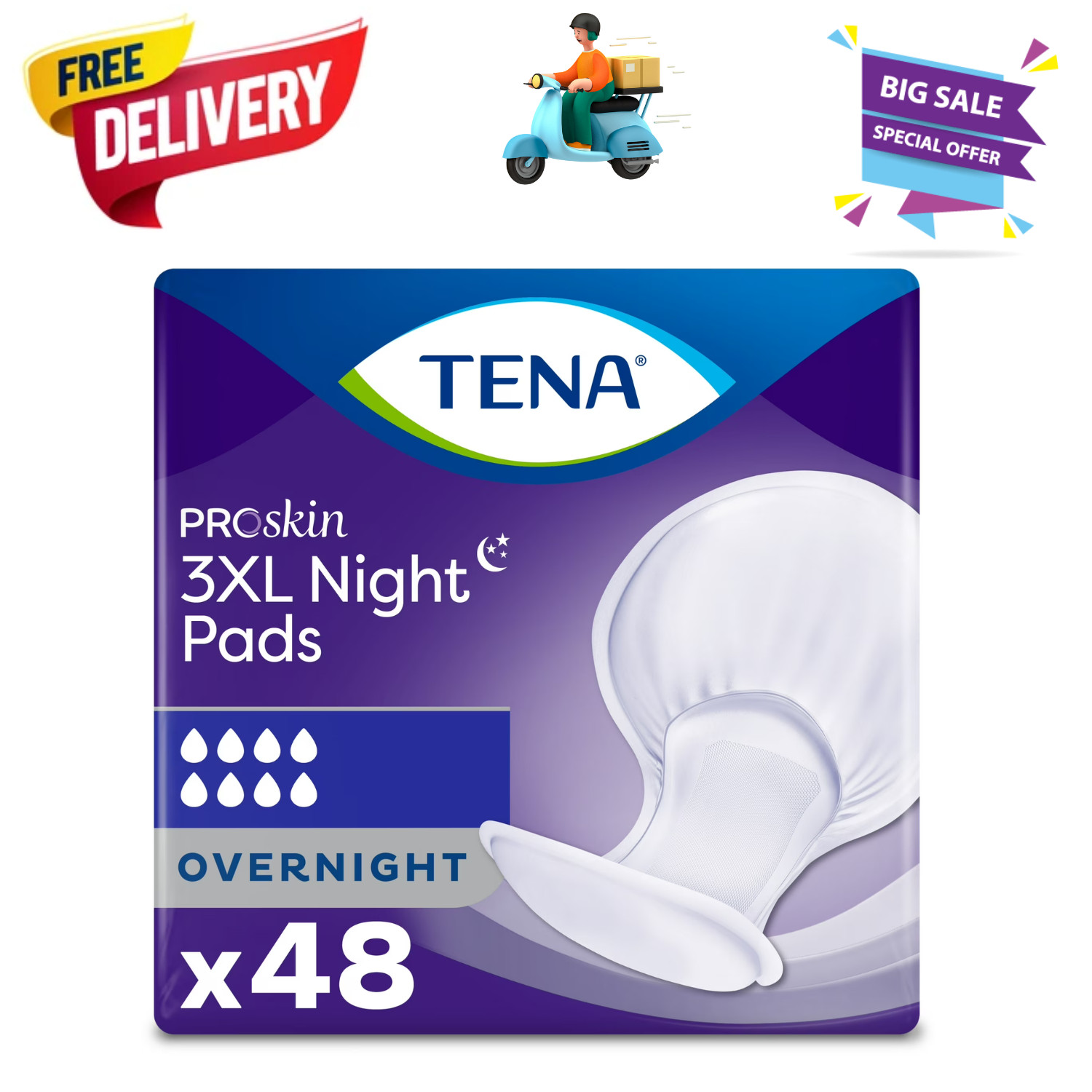 TENA ProSkin 3XL Incontinence Pads Overnight 48Ct Men Women