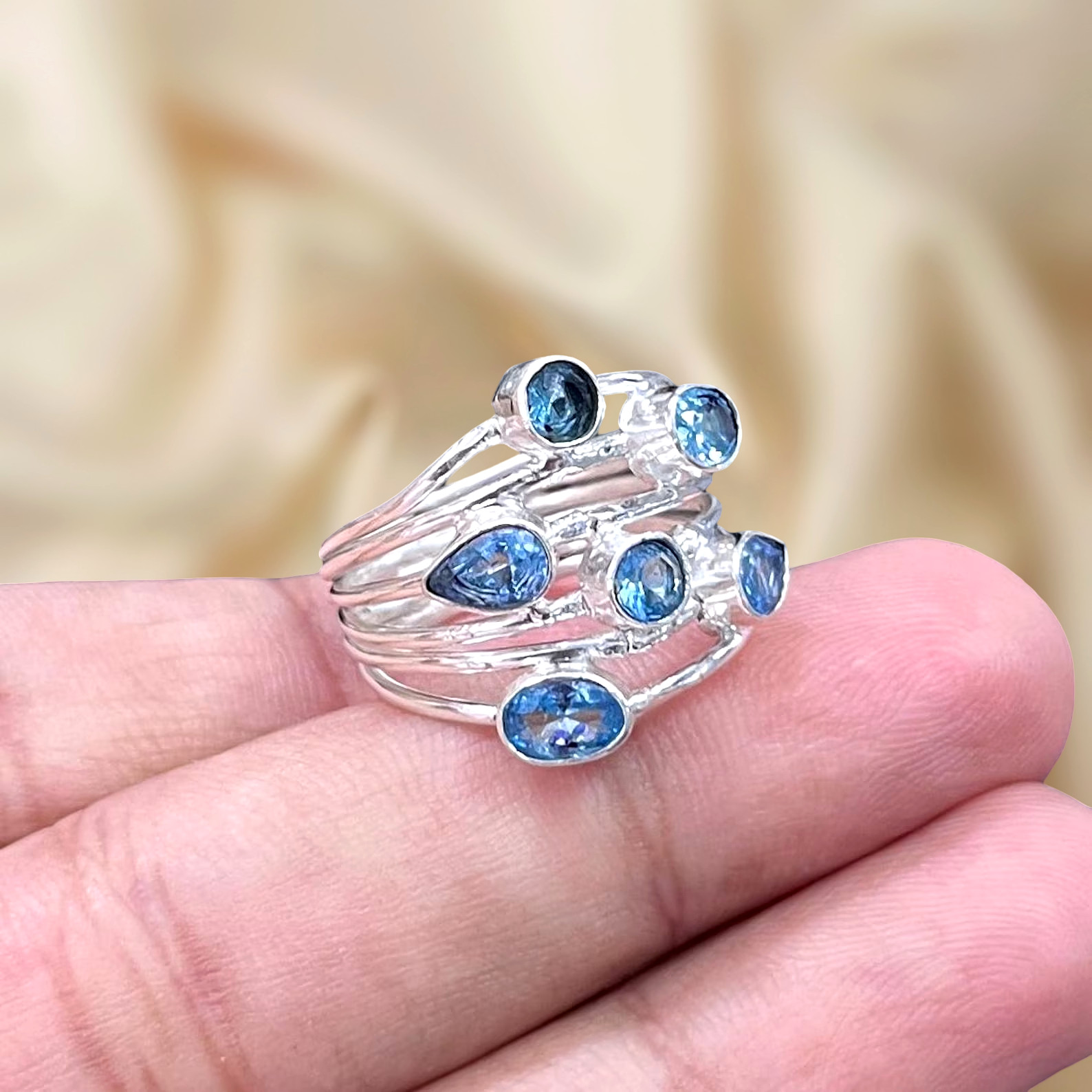 Blue Topaz Gemstone Silver Ring 925 Sterling Silver Ring Statement Ring