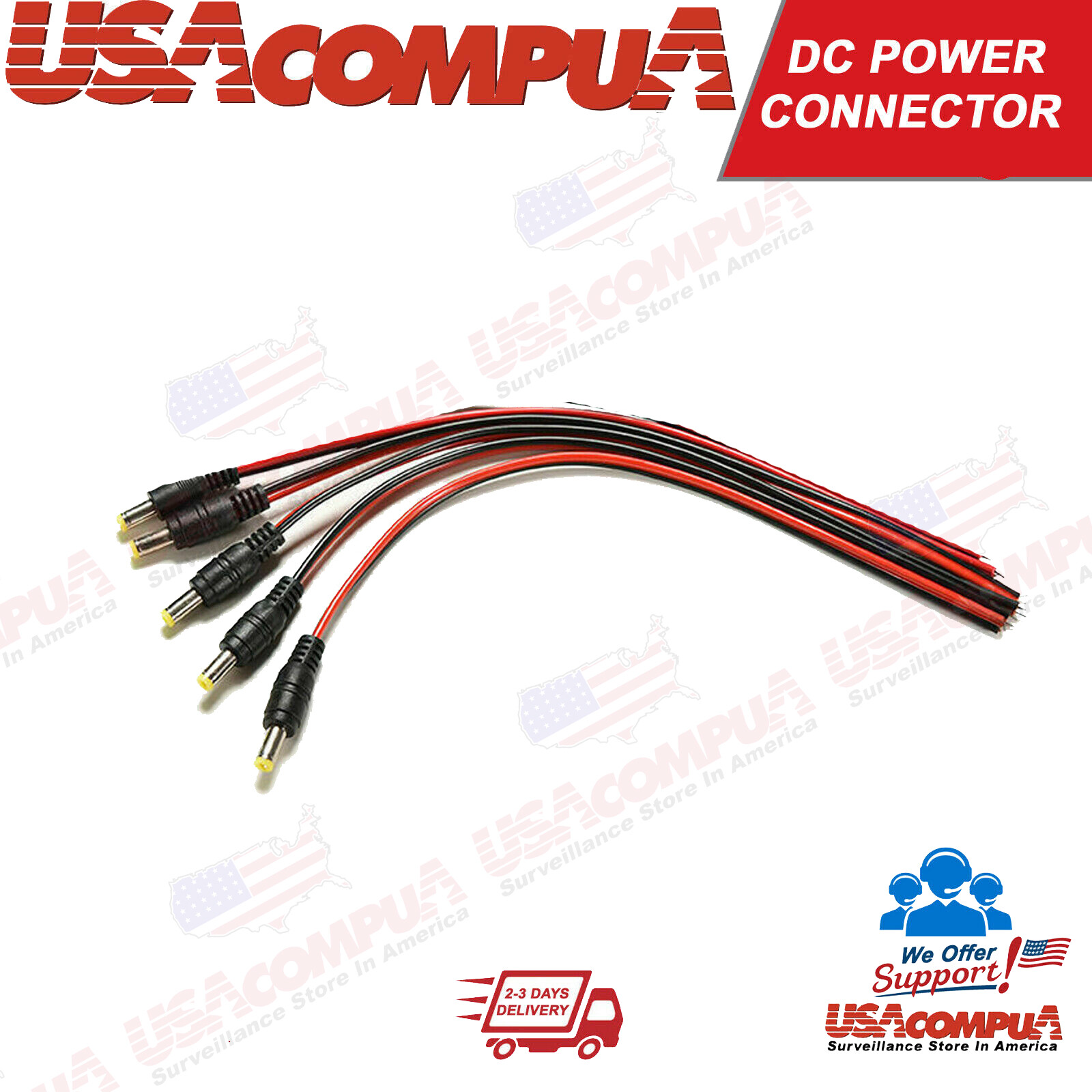 5 Pcs 5.5x2.1mm 12V Male  DC Power Socket Jack Plug Connector Cable
