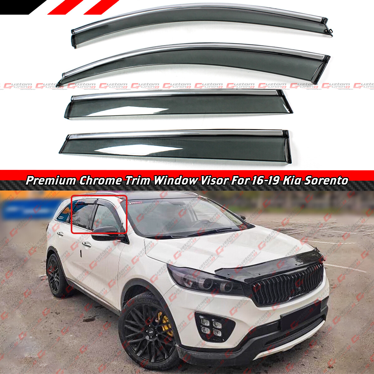 FOR 2016-2020 KIA SORENTO CLIP-ON TYPE SMOKE TINTED WINDOW VISOR W/ CHROME TRIM