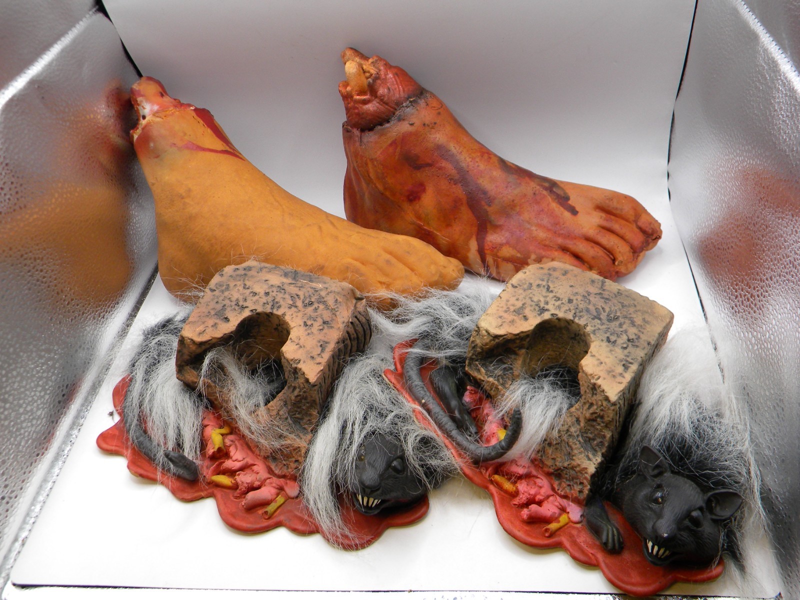 Halloween Prop Decoration 2 Foot & Blood, BONE, & 2 SMASHED FURY RATS