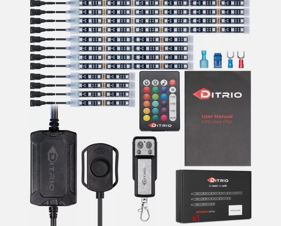 DITRIO 12pcs M12r Underglow RGB LED Strip Light Kit