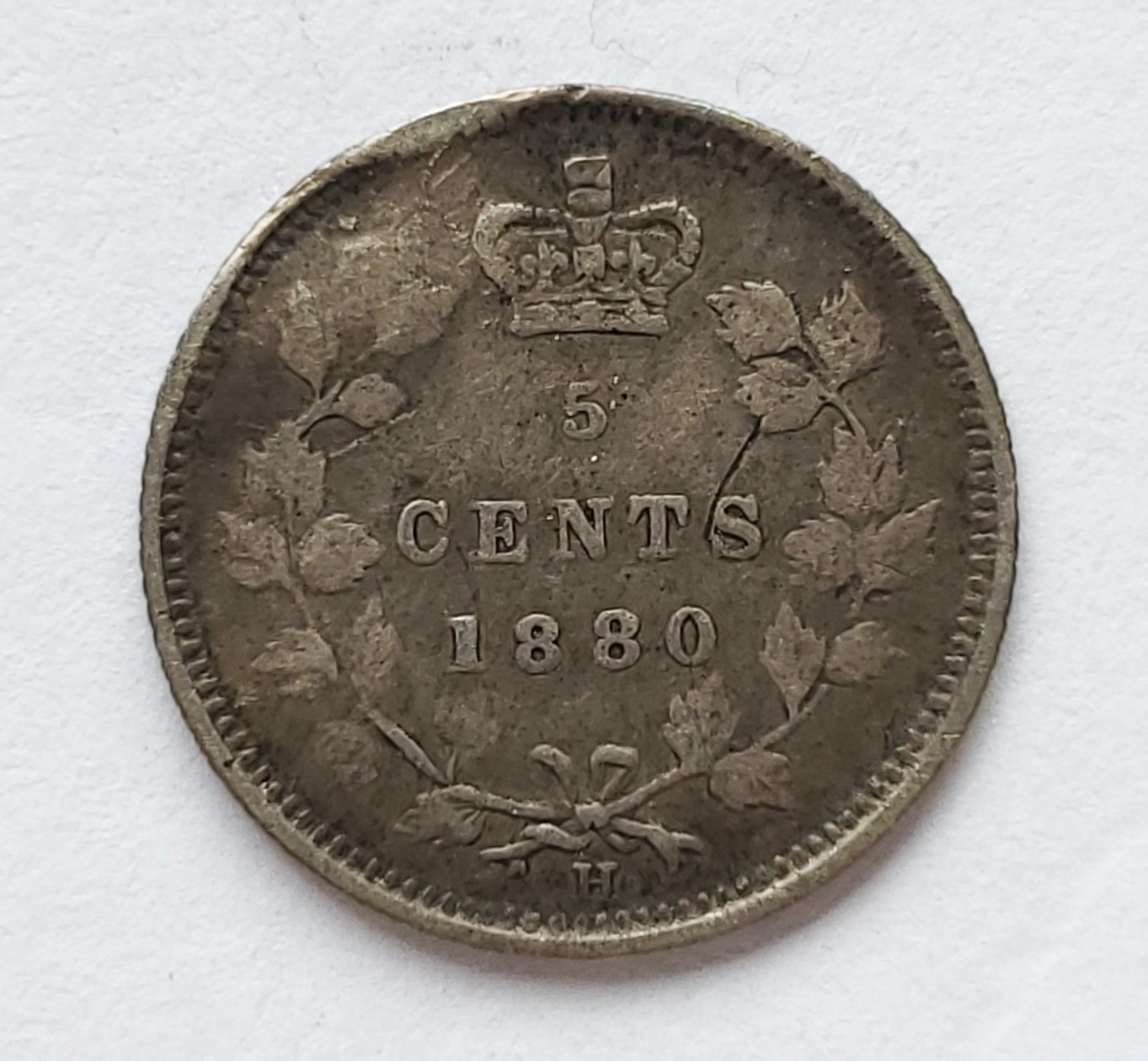 1880 H OBV #3 - CANADA SILVER 5 CENTS - F12 DAMAGED - CIRCULATED FIVE CENTS