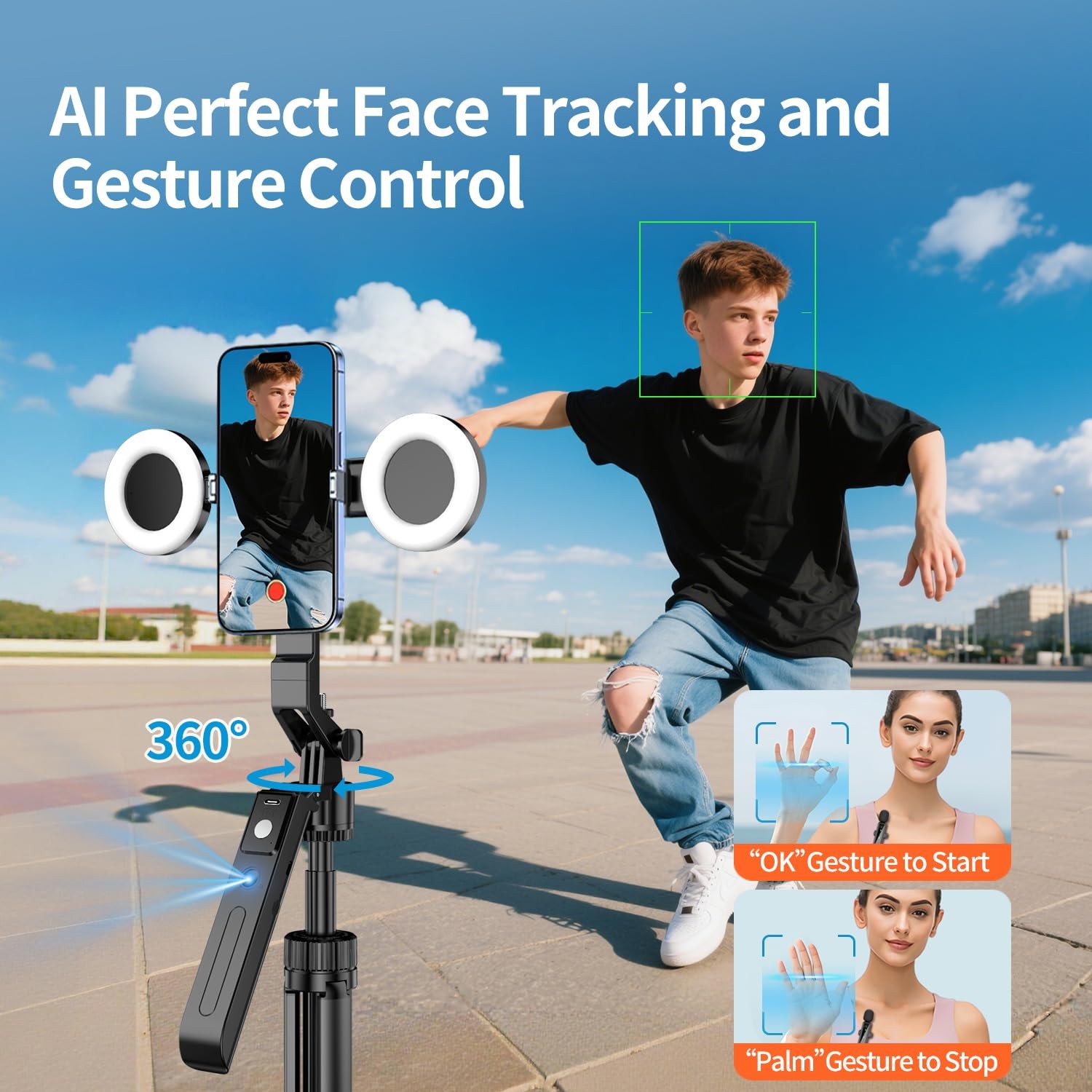 yAyusi Magnetic Vlogging Kit for iPhone/Android, 71" Auto Face Tracking black