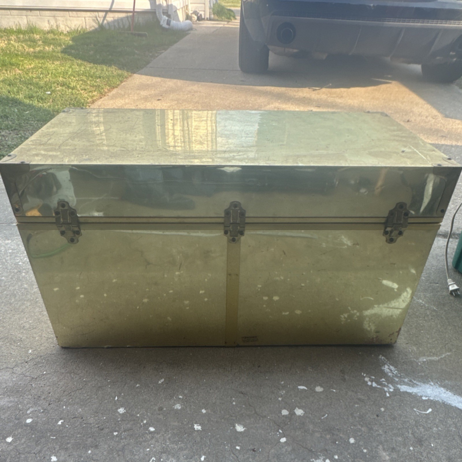 Gold Metal and Wood Rectangular Trunk Chest Storage