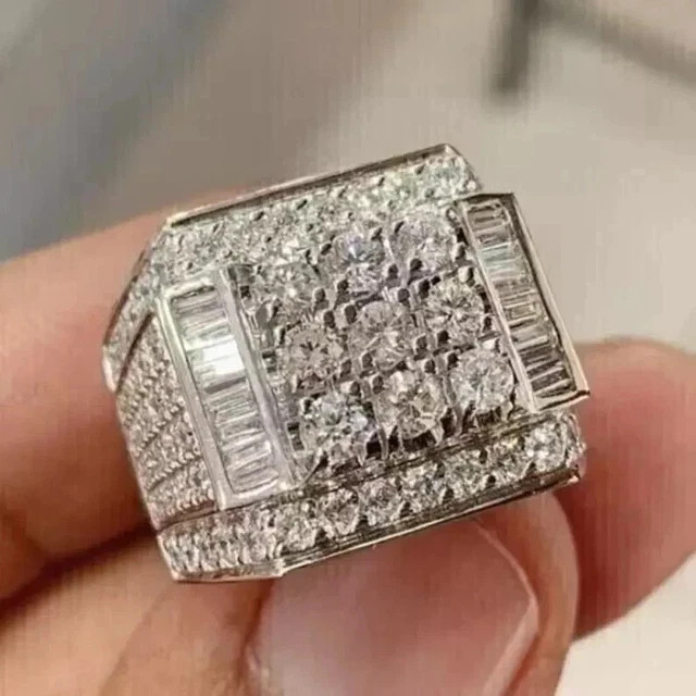 Men's 4CT Round Cut Lab Created Diamond Wedding Pinky Ring 14K White Gold Plated