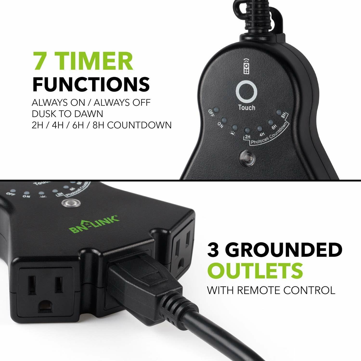 BN- LINK Outdoor Timer With Remote Photocell Light Sensor 2 4 6 8 hour Countdown