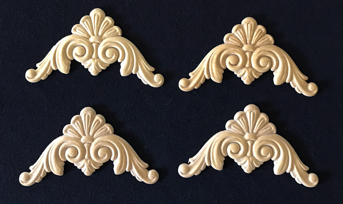 Lot of (4) Carved Wood Appliqués for Furniture- Italy- NEW