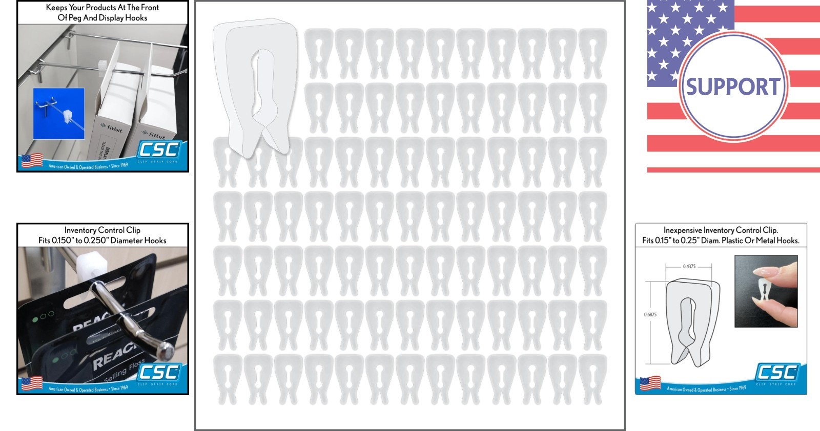 Clear Adjustable Inventory Control Clips - 300 Pack for Peg Hook Display Control
