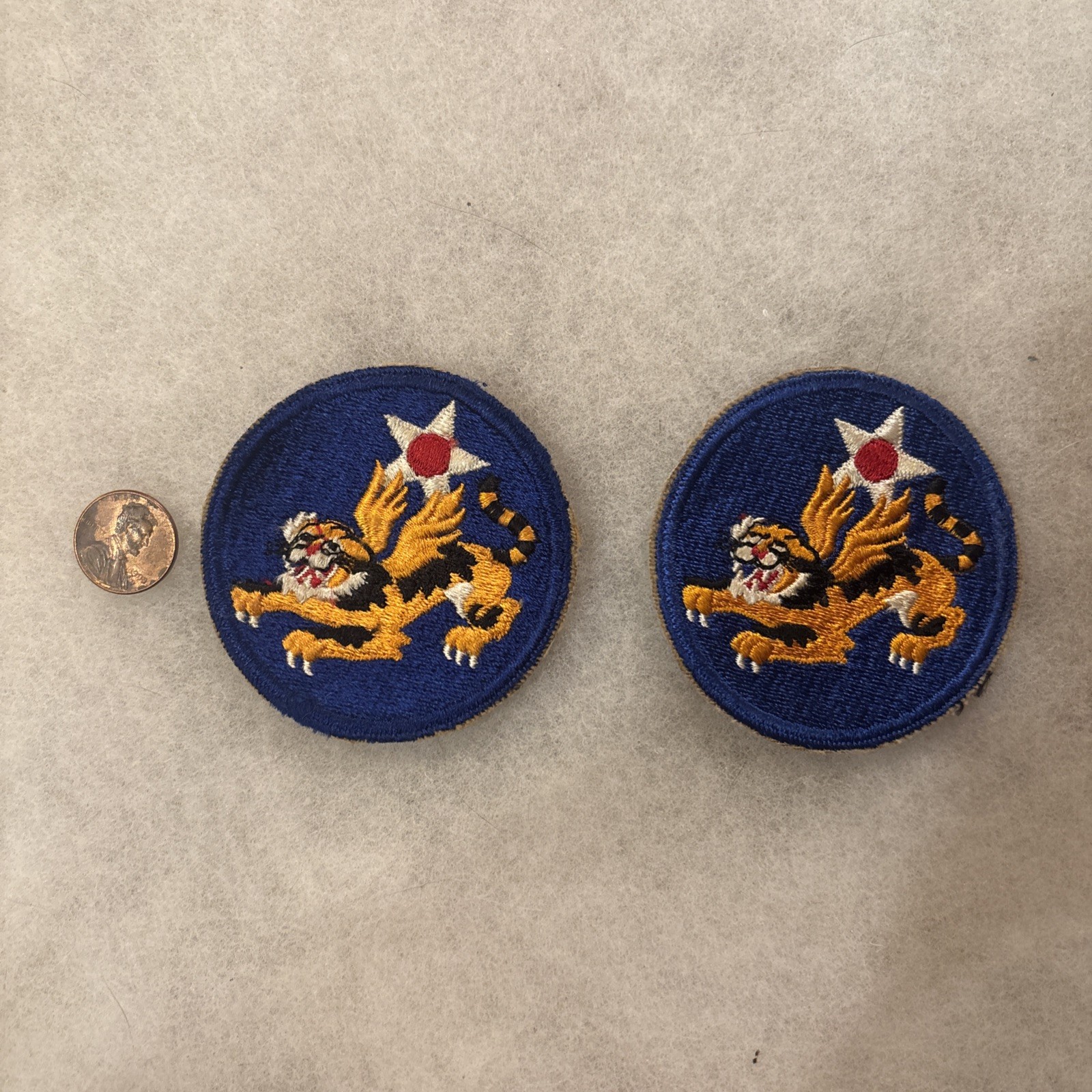 Pair Of WWII US Army Air Forces 4th Air Force Flying Tigers Patches