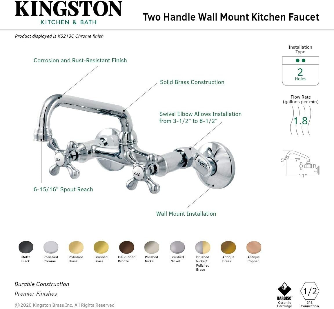 Traditional Style 2-Handle Kitchen Faucet, Black/`