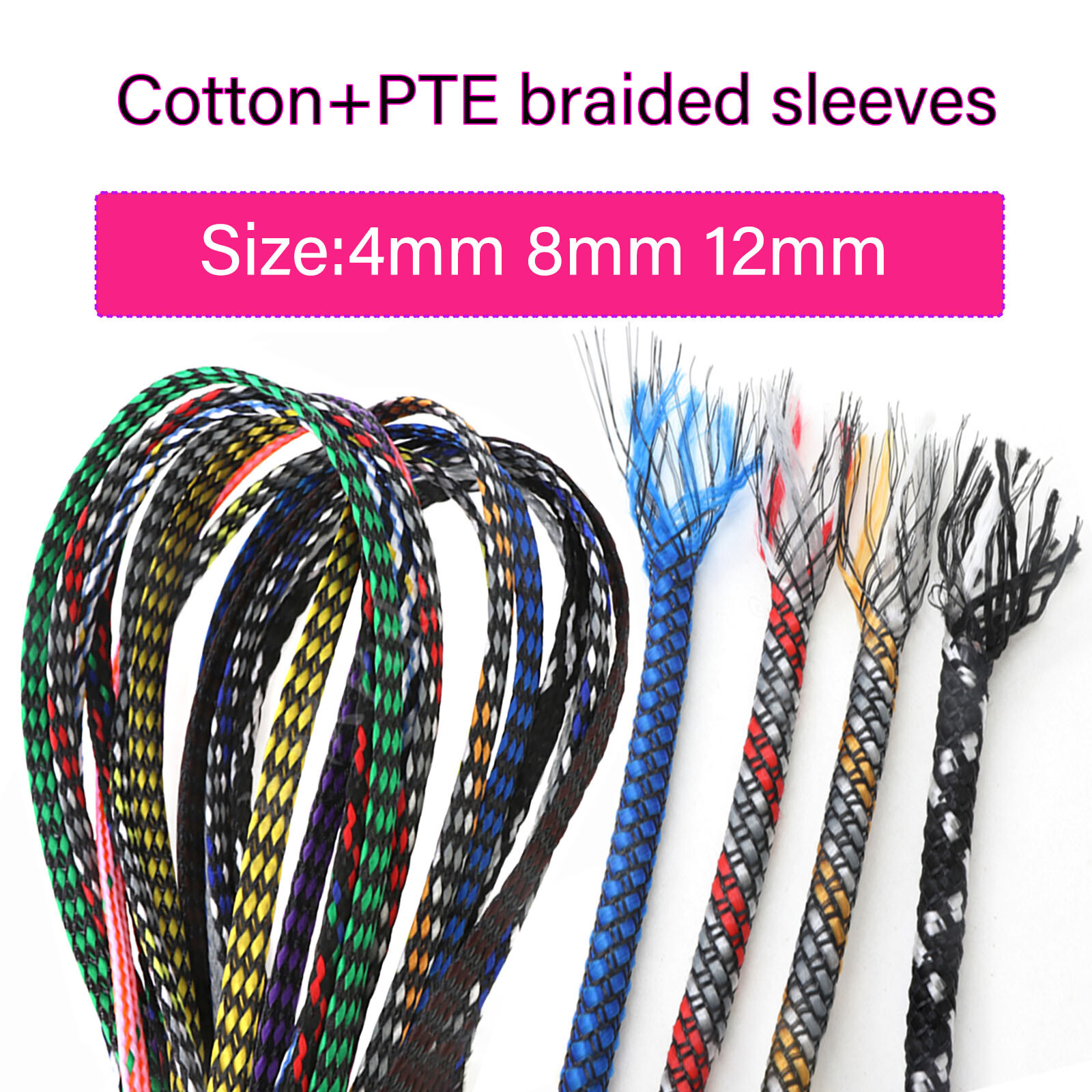 PET&PP Cotton Yarn Mixed Braided Cable Sleeving/Harness/Sheathing 4mm 8mm 12mm