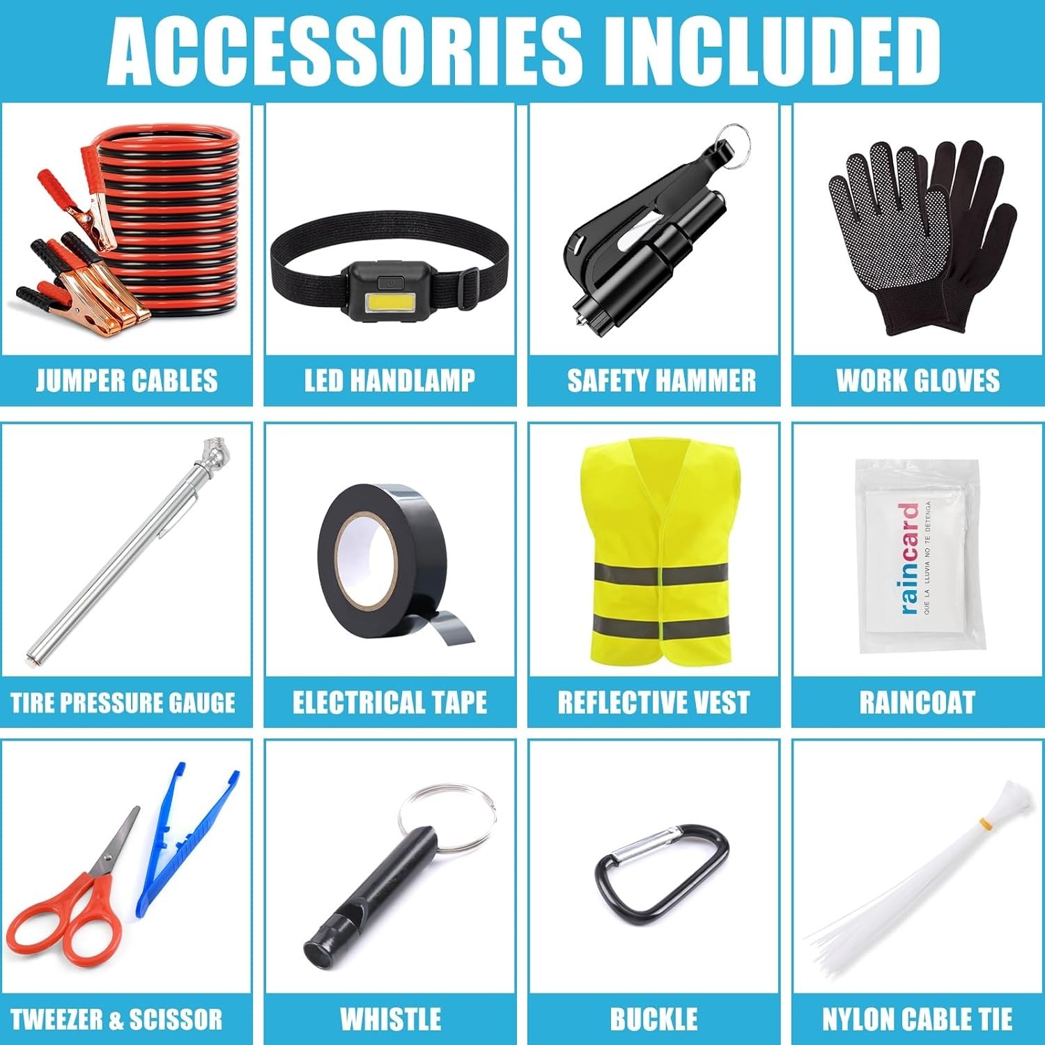 Compact Car Roadside Safety Kit - 14 Essential Tools for Unexpected Emergencies
