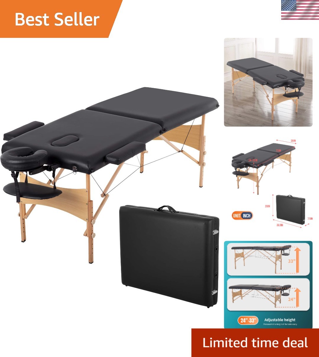 Portable Massage Table - 28" Wide, Luxe Comfort, Adjustable & Convenient
