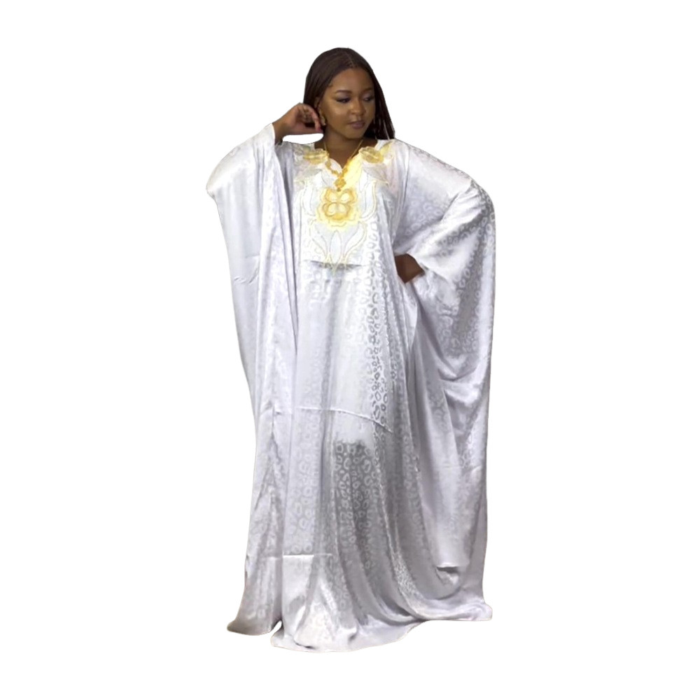 Plus Size African Women Embroidery Long Dress Hijab Abaya Kaftan Robe Wedding