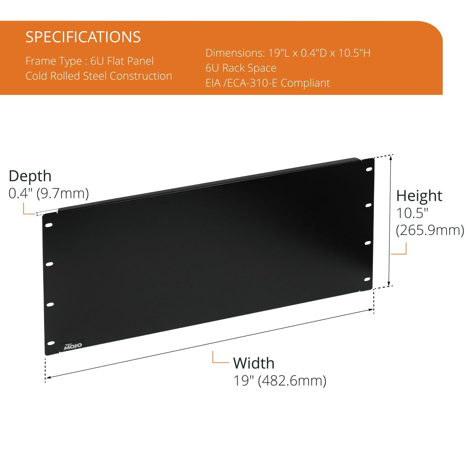 6U Blank Panel, 19inch Server Rack Mount Plate, Solid, Network, Black