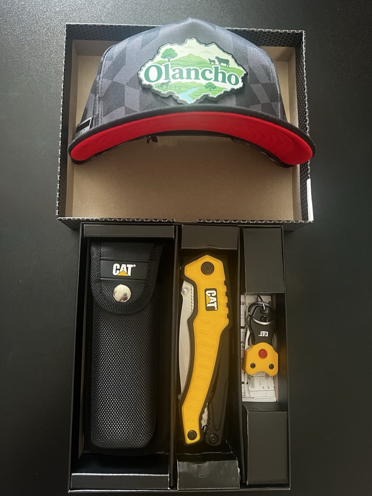 CAT Folding Multitool Knife Set w/ Pouch & Keychain + Olancho Cap (3pc)