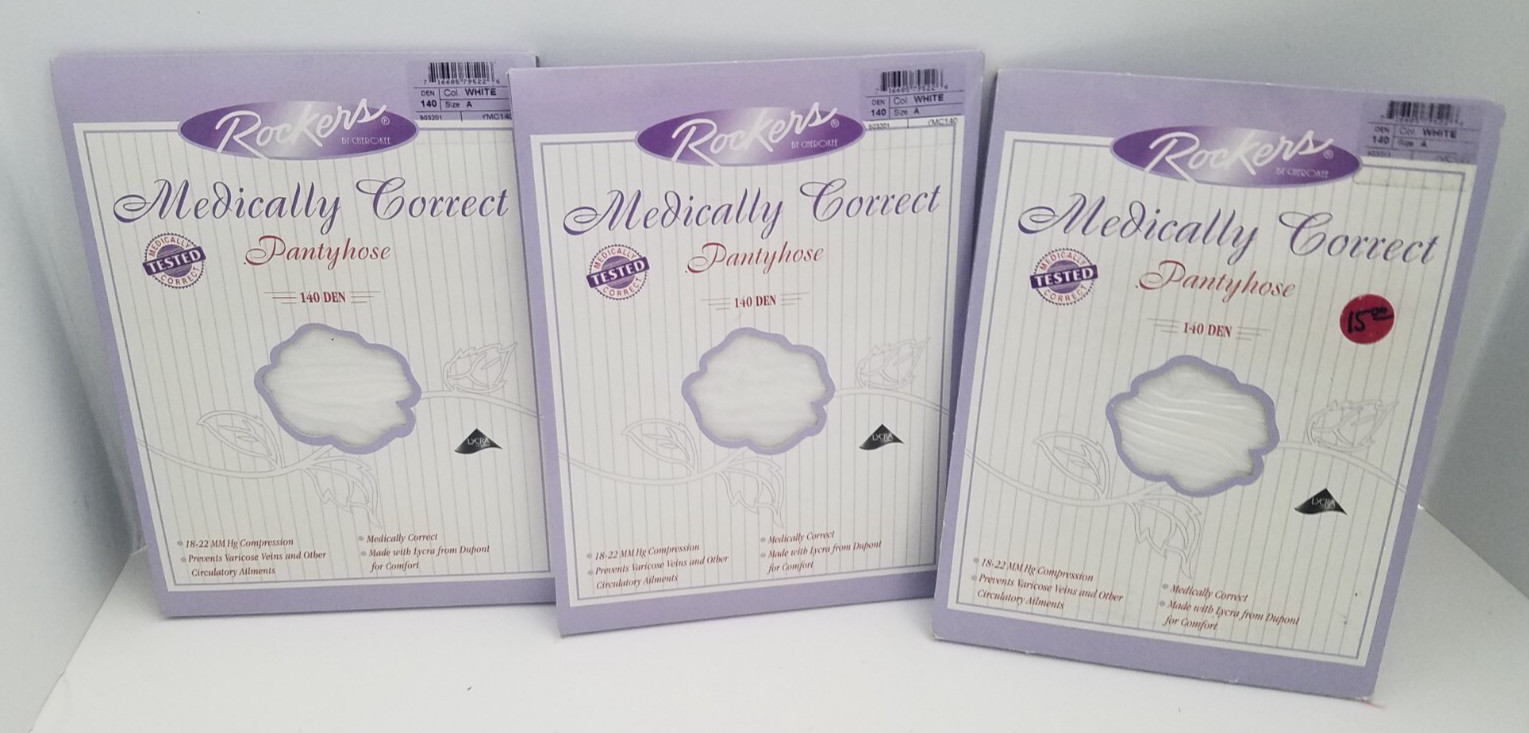 Rockers Medically Correct 18-22 Compression Closed Toe Pantyhose White A 140 Lot