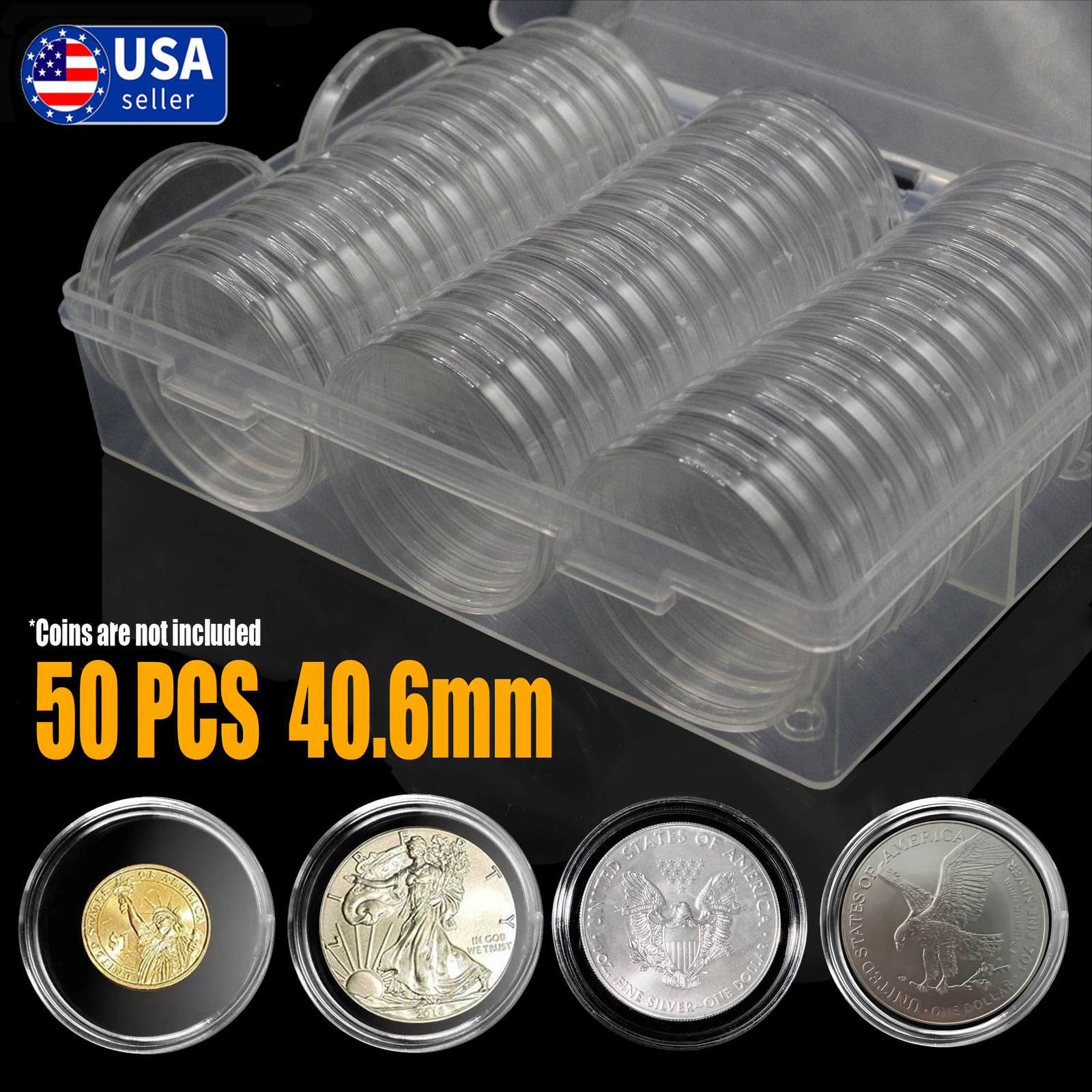 50Pcs Direct Fit Airtight 40.6mm American Silver Eagle 1Oz Coin Holders Capsules
