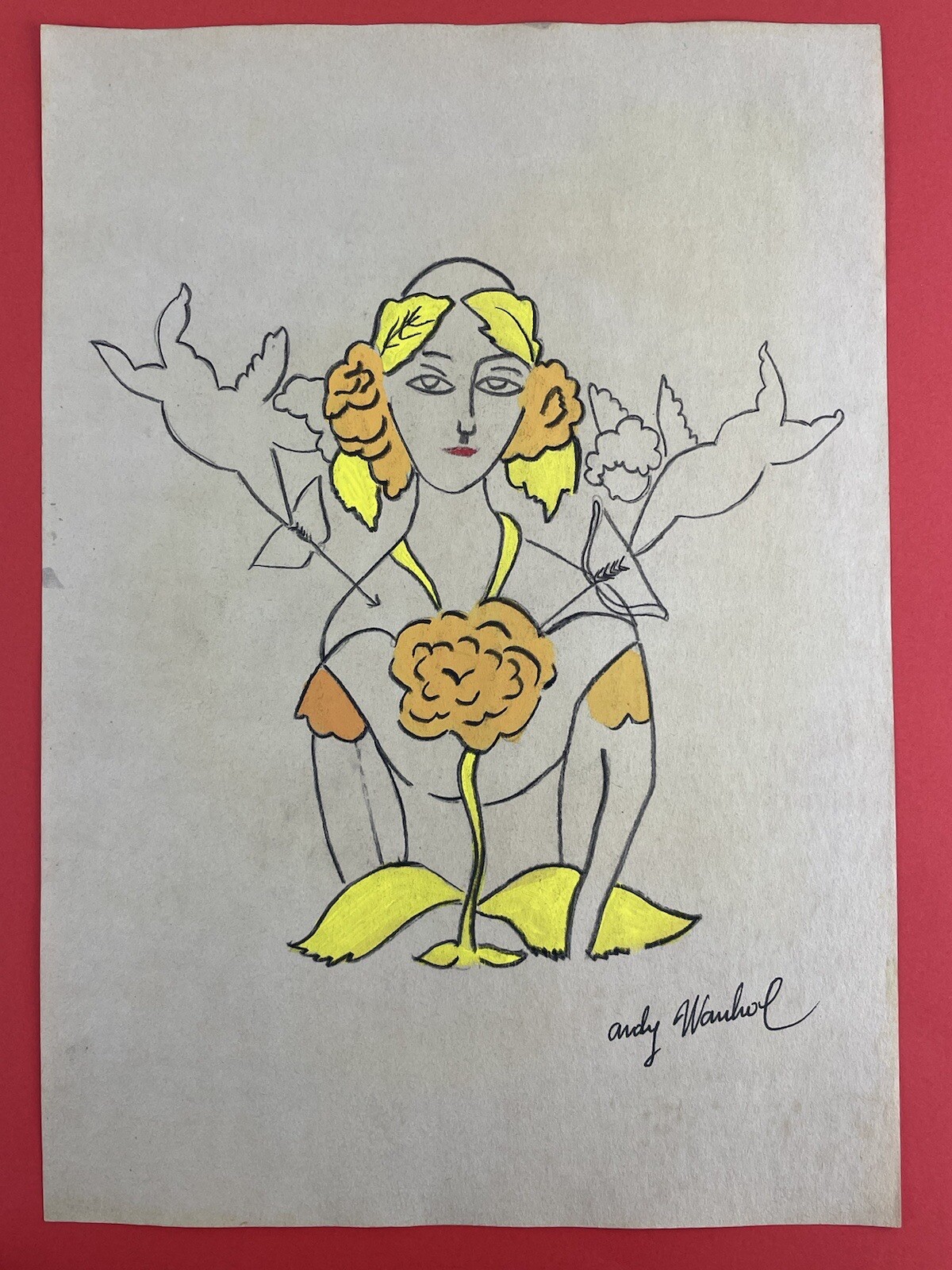 Andy warhol Drawing on paper (Handmade) signed and stamped