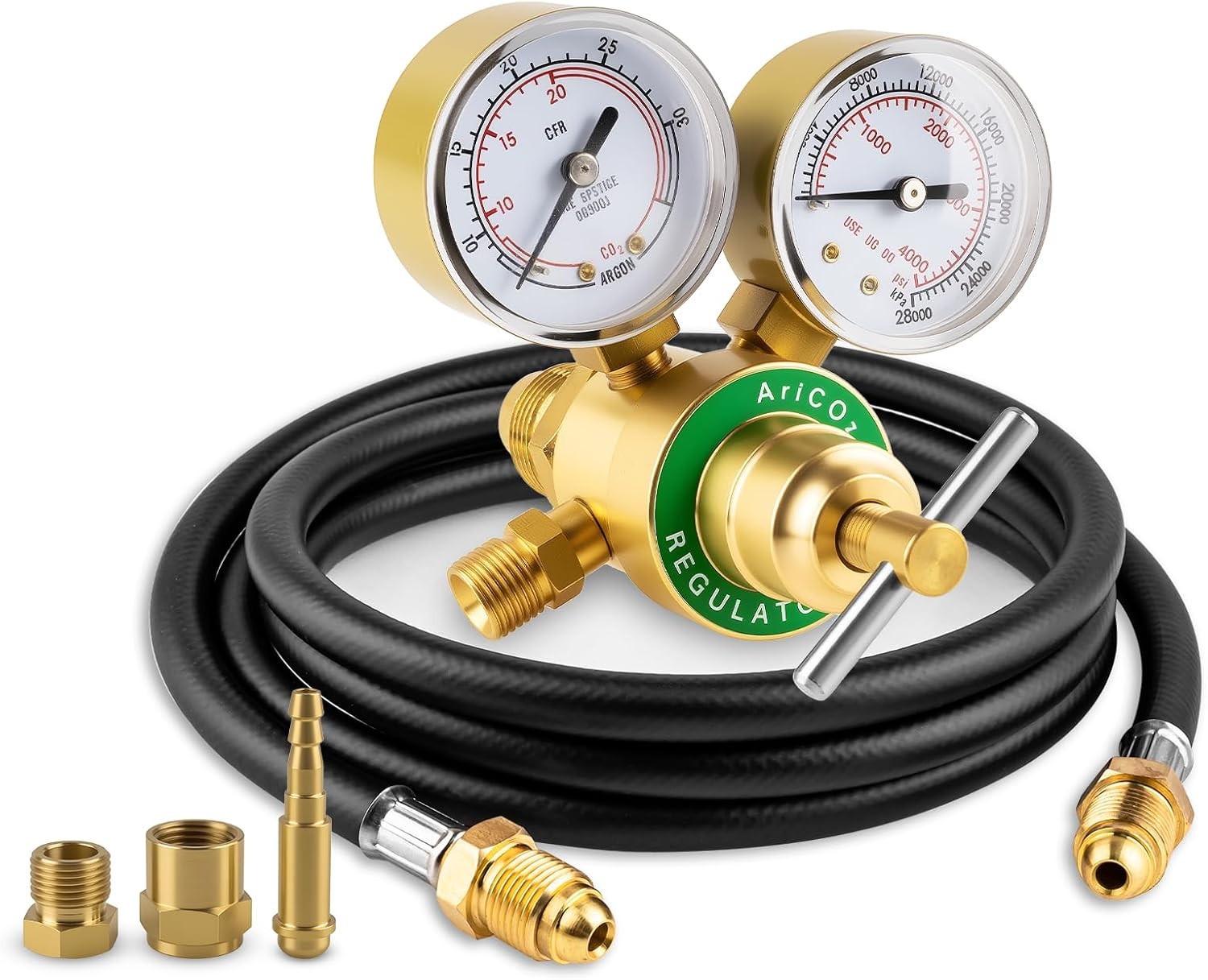 Argon CO2 Welding Regulator Dual Gauge CGA580 with 6.6 FT Gas Hose