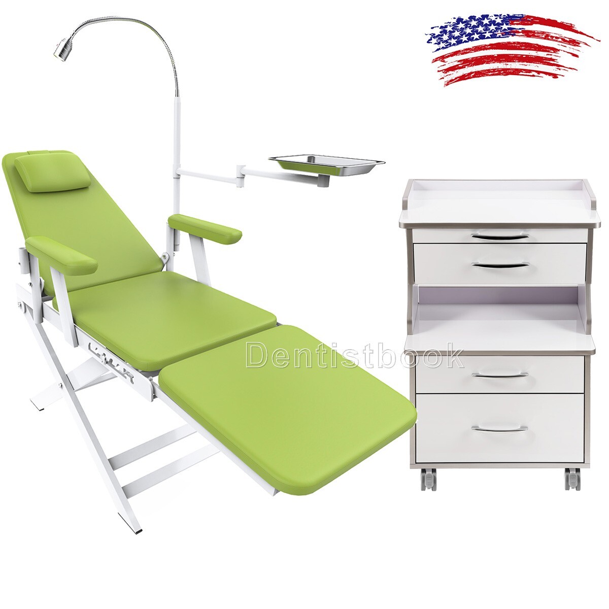 Portable Dental Exam Chair+LED Oral Light /3 Drawers Cabinet Tool Cart Trolley