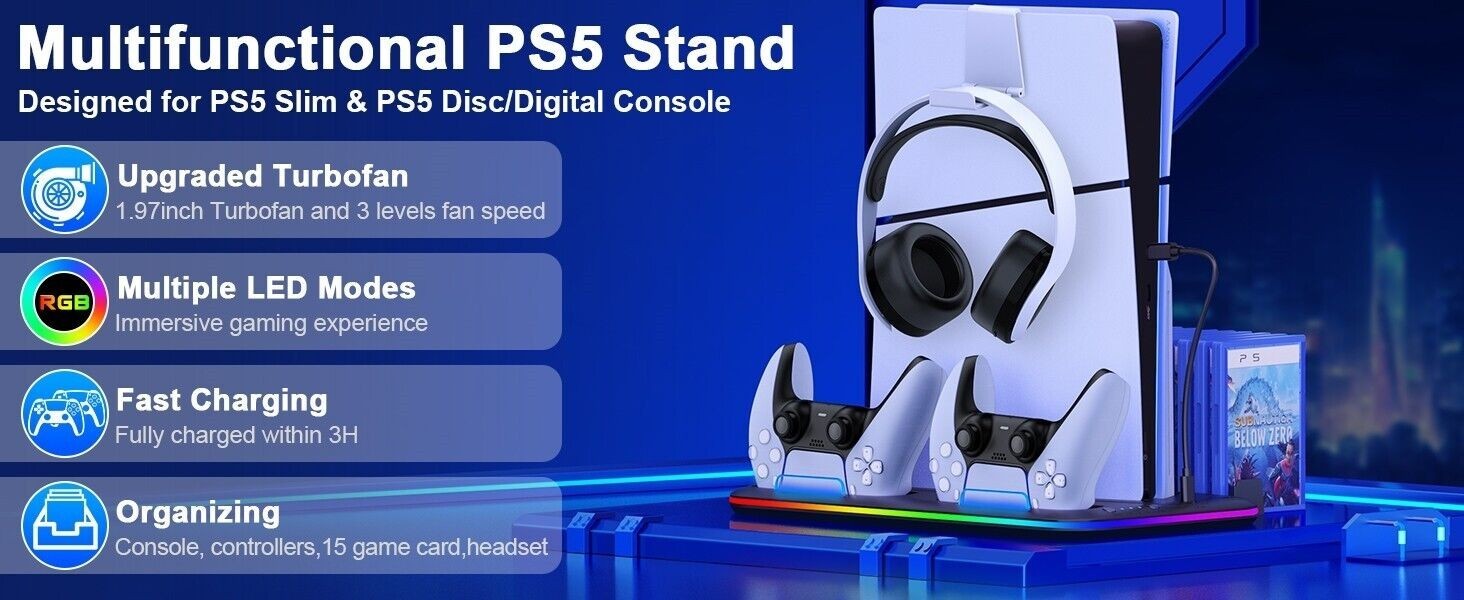 For PS5 Pro/Slim/PS5 Stand Cooling Station Controller PS5 Charging Dock Station