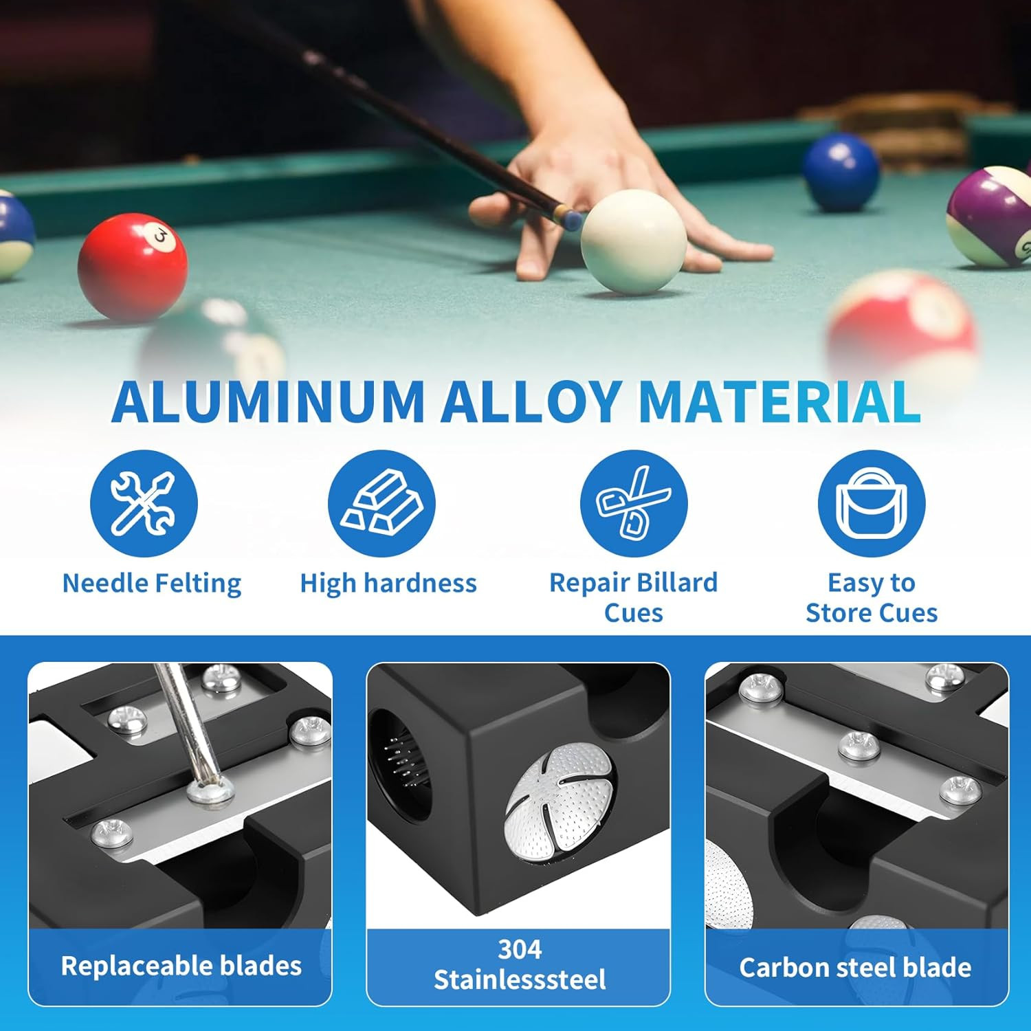 Billiards Pool Cue Tip Shaper, Pool Cue Tips Replacement Kit, Pool Cue Shaper, P
