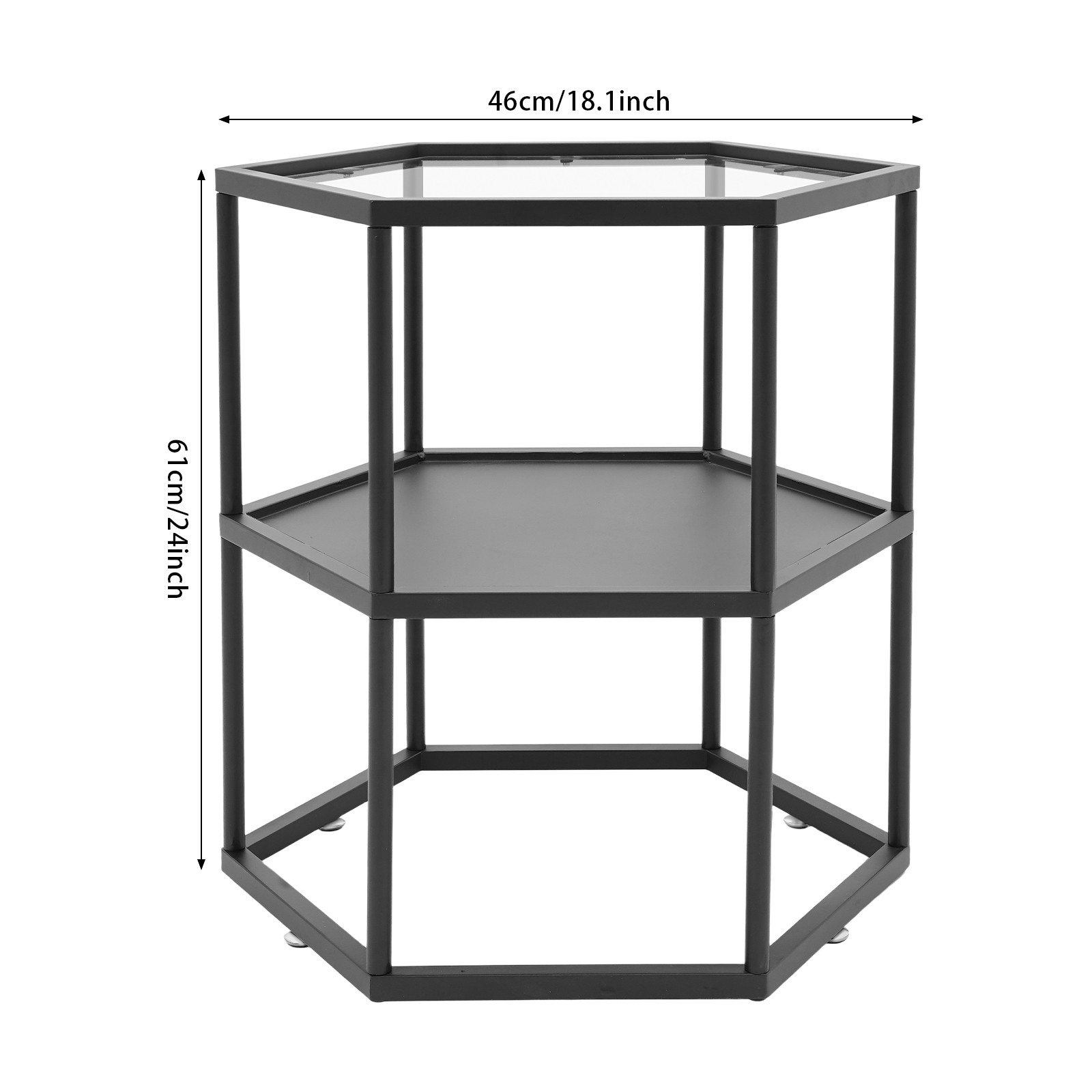 Modern Side Table, Hexagonal Side Table, Iron Side Table with 2-Tier Storage She