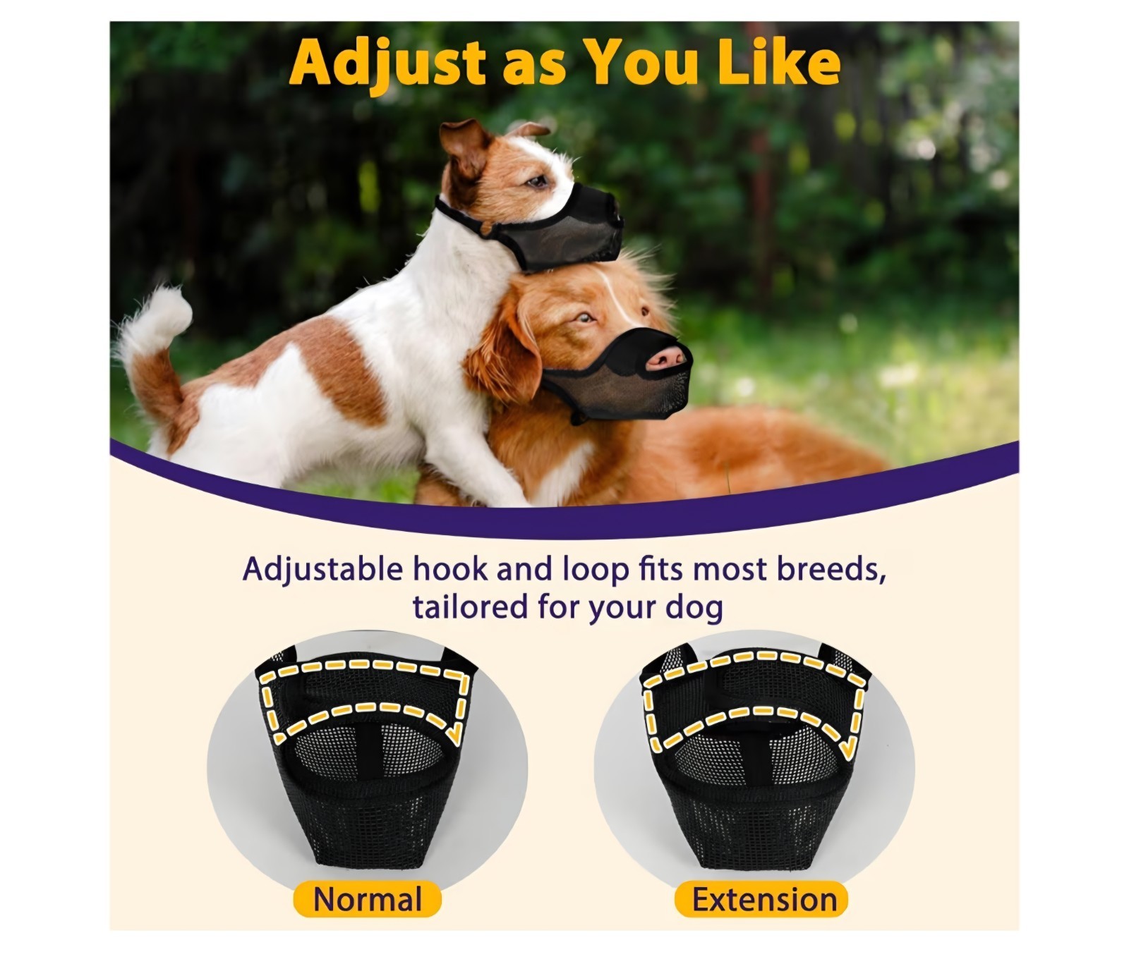 Dog Muzzle, Mesh Muzzle for Large Dogs, Adjustable, Breathable (L, Black)