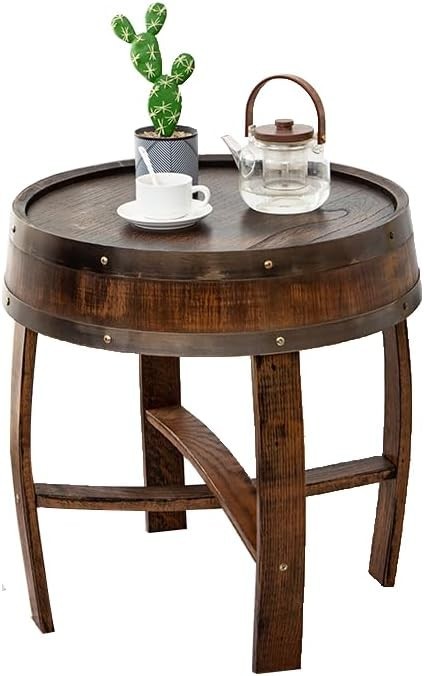 Handcrafted Oak Whiskey Barrel End Table for Rustic Farmhouse Decor
