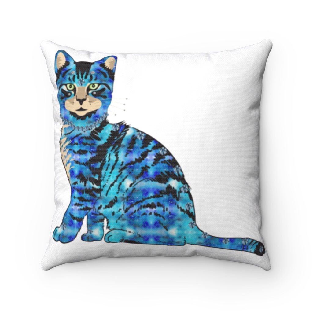 65 MCMLXV ABBA Inspired Bejeweled Yellow & Blue Cats Print Square Pillow Case