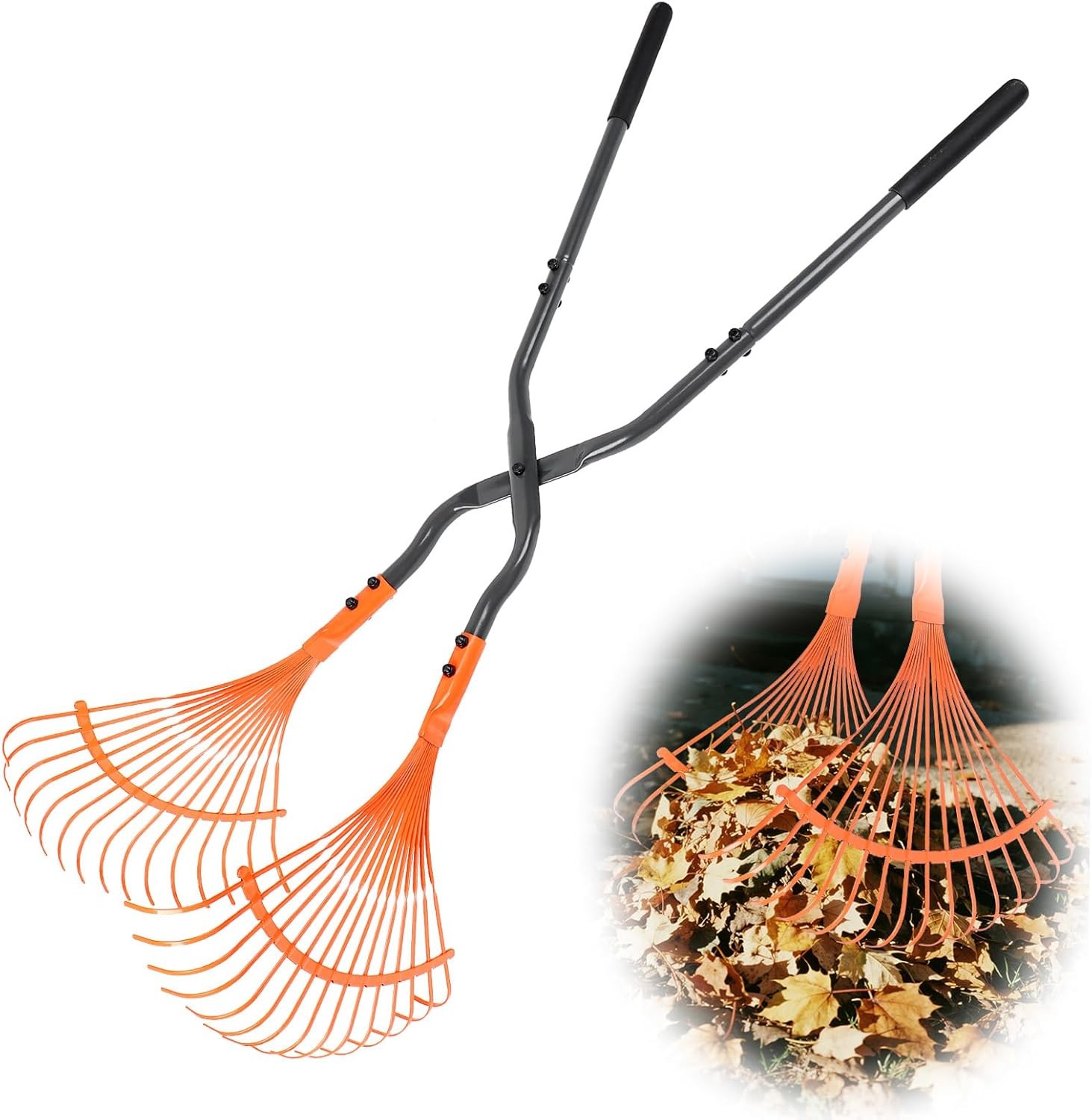 Leaf Grabber Rake Long Handle Metal Lightweight Lawn Yard Cleanup Tool