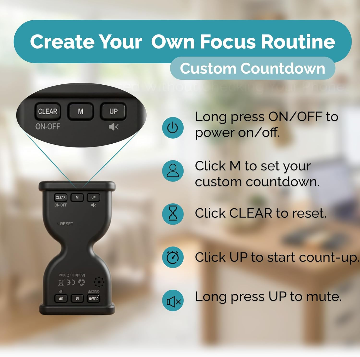 Pomodoro Timer for Productivity, Visual Countdown with Light Flow, Flip Timer 25