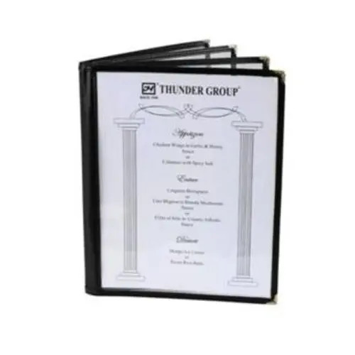 Thunder Group PLMENU-L4BL 8-1/2" x 11" 4-Page Book Fold Menu Cover Black