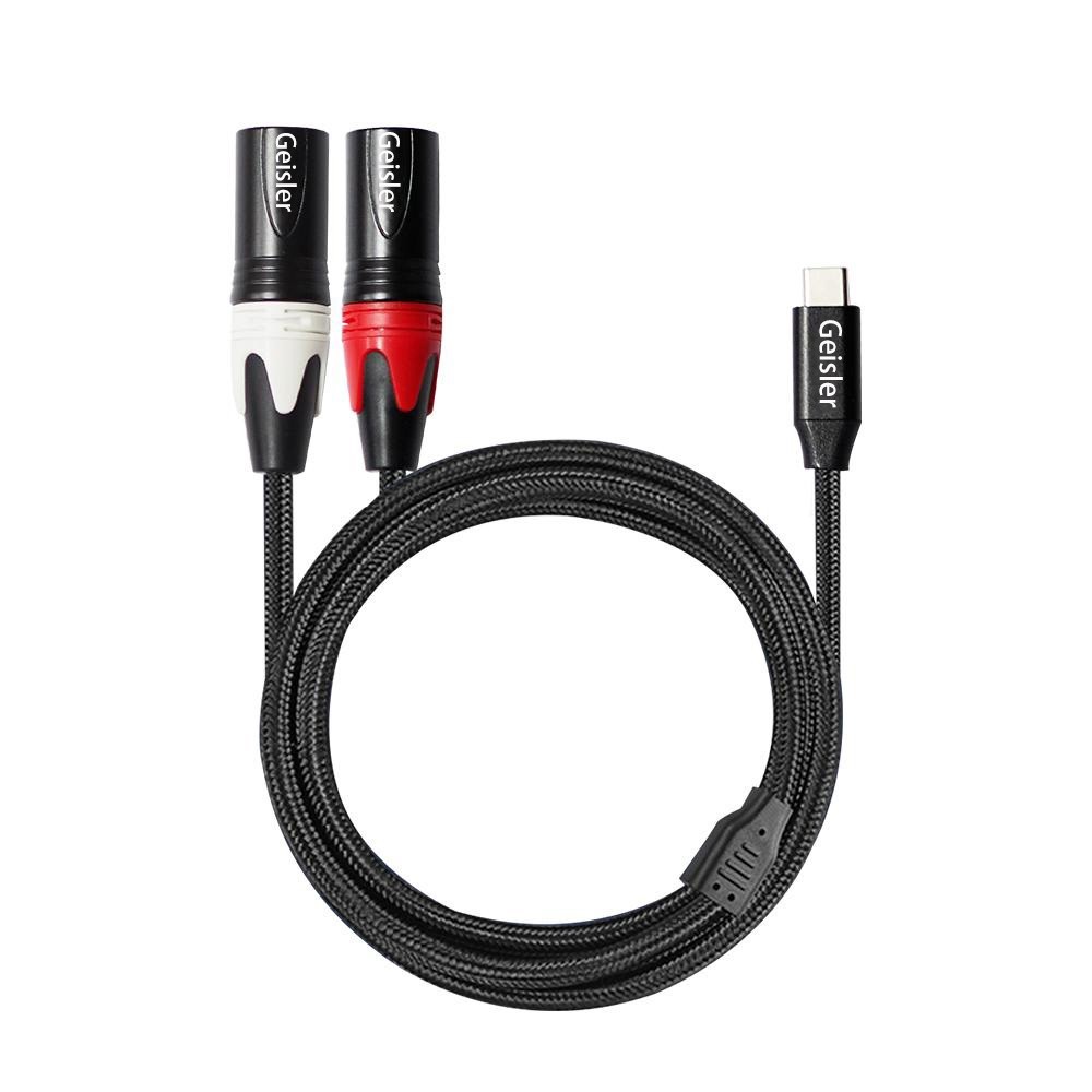 Type C to Dual 3Pin XLR Male Y Cable Low Noise Braided Audio Cord for Microphone