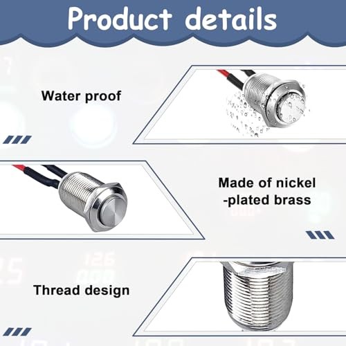 Momentary Push Button Switch 12V – 5PCS Waterproof Metal Switch with Pre-Wired