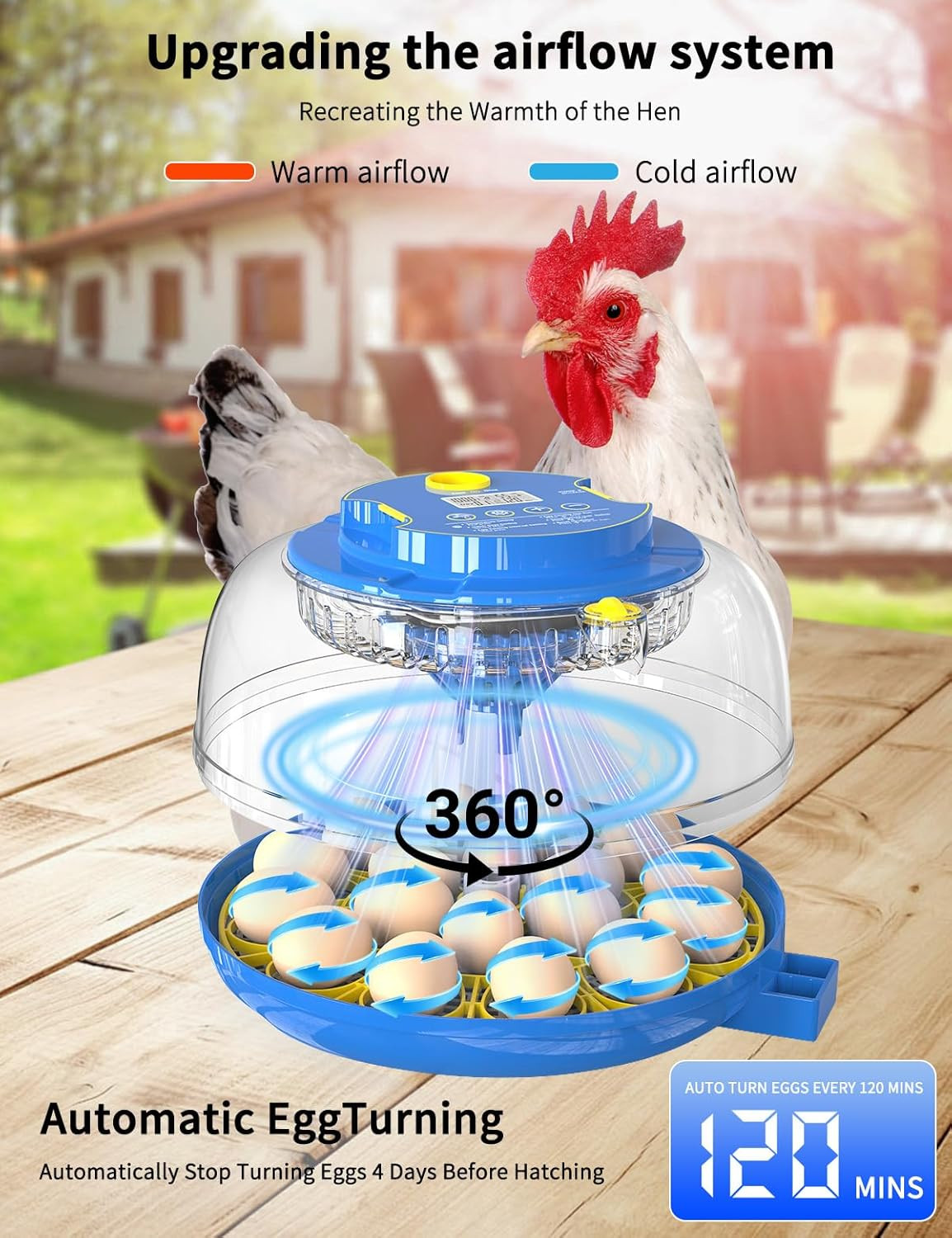 18-Egg 360° Panoramic Egg Incubator with Automatic Egg Turning and Humidity Cont