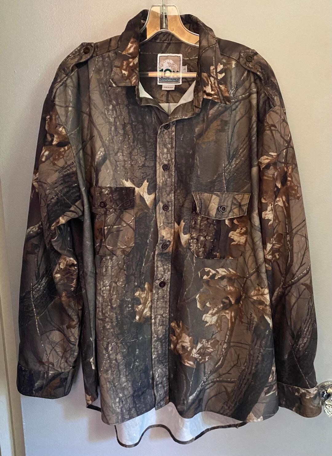 10X Camo Shirt Mens 2XL Green Camo Realtree Button Up Hunting Shirt USA Made