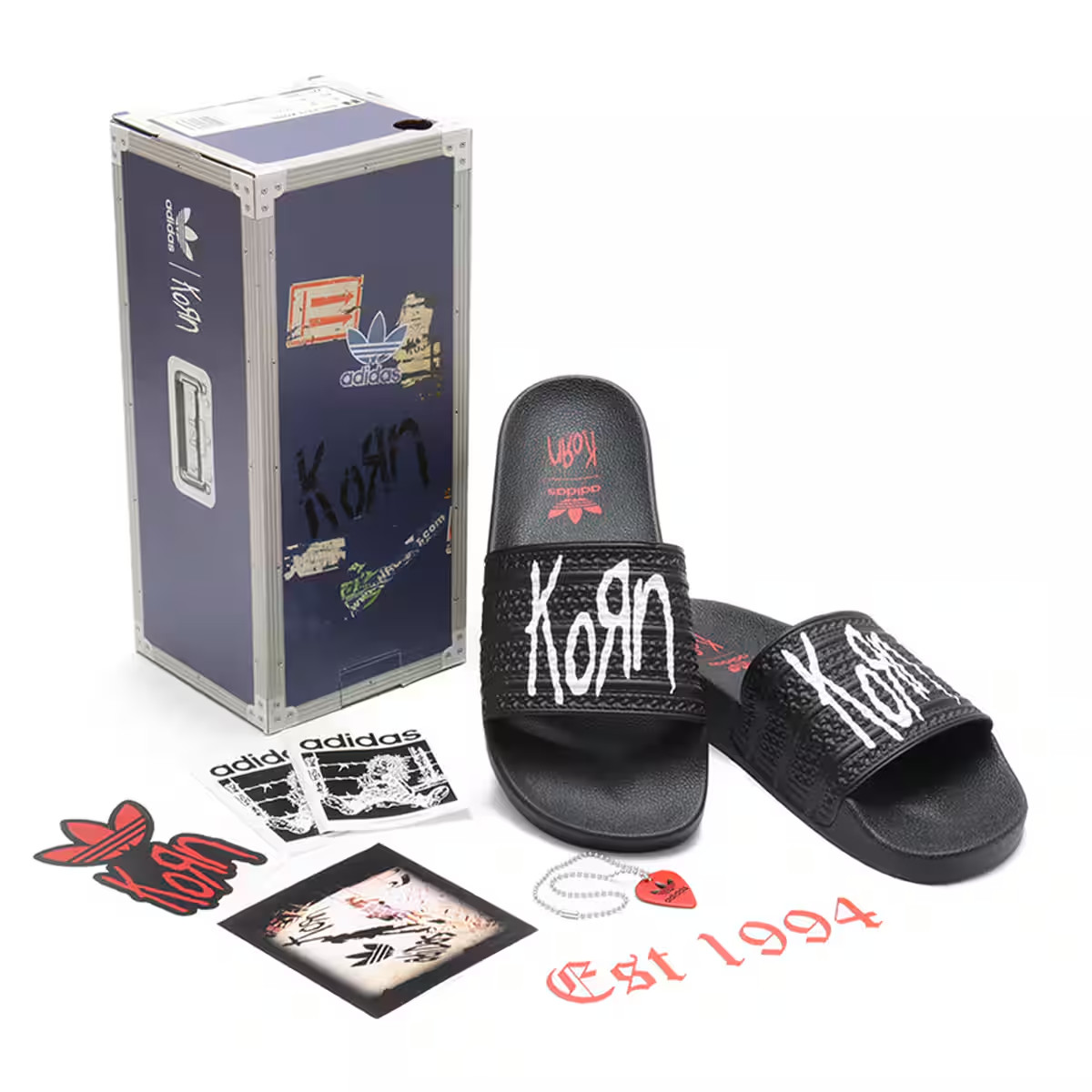 Korn × adidas Adilette Black White Better Scarlet IH3753 Men's sandal NEW